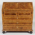 Continental Burl Walnut Veneer Parquetry Slant Front Desk, 19th-20th C.