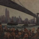 Edward F. Casey, American, B. 1897, Stevedores Bathing Under Brooklyn Bridge, 1939. Sold For $7,500