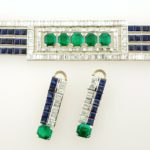 Art Deco Diamond, Sapphire & Emerald Bracelet And Earrings. Sold For A Combined Price Of $30,312