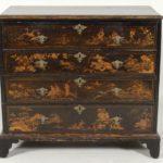 George I Black Lacquered Chinoiserie Decorated Chest Of Drawers-Secretary. First Quarter Of The 18th C. Sold For $7,250