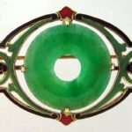 14K Gold, Jade And Enamel Brooch