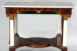 Classical Carved, Gilded And Ebonized Mahogany Marble-Top Pier Table, Attr. Anthony Quervelle, Philadelphia, PA, Circa 1820.
