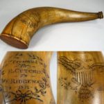 American Engraved Presentation Powder Horn, Early 19th C., Presented By R. Cutchin To F. Ridgeway 1812. Sold For $3,125.