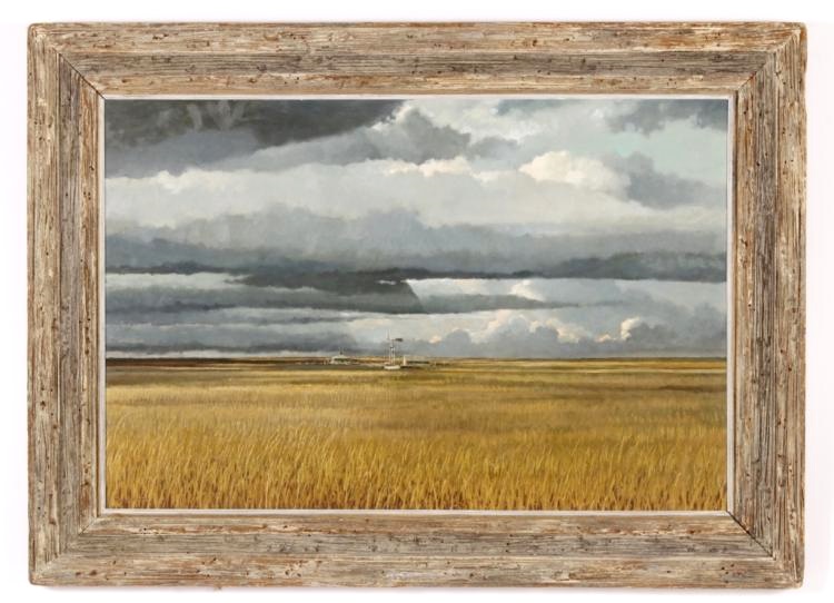 Eric Sloane, American, Prairie Farm, Oil On Masonite. Sold For $9,375