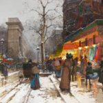 Eugene Galien-Laloue, French, 1854-1941, Snowy Parisian Boulevard At Dusk. Sold For $31,200.