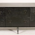 Metal Leather Clad Credenza Storage Cabinet. Sold $11,050