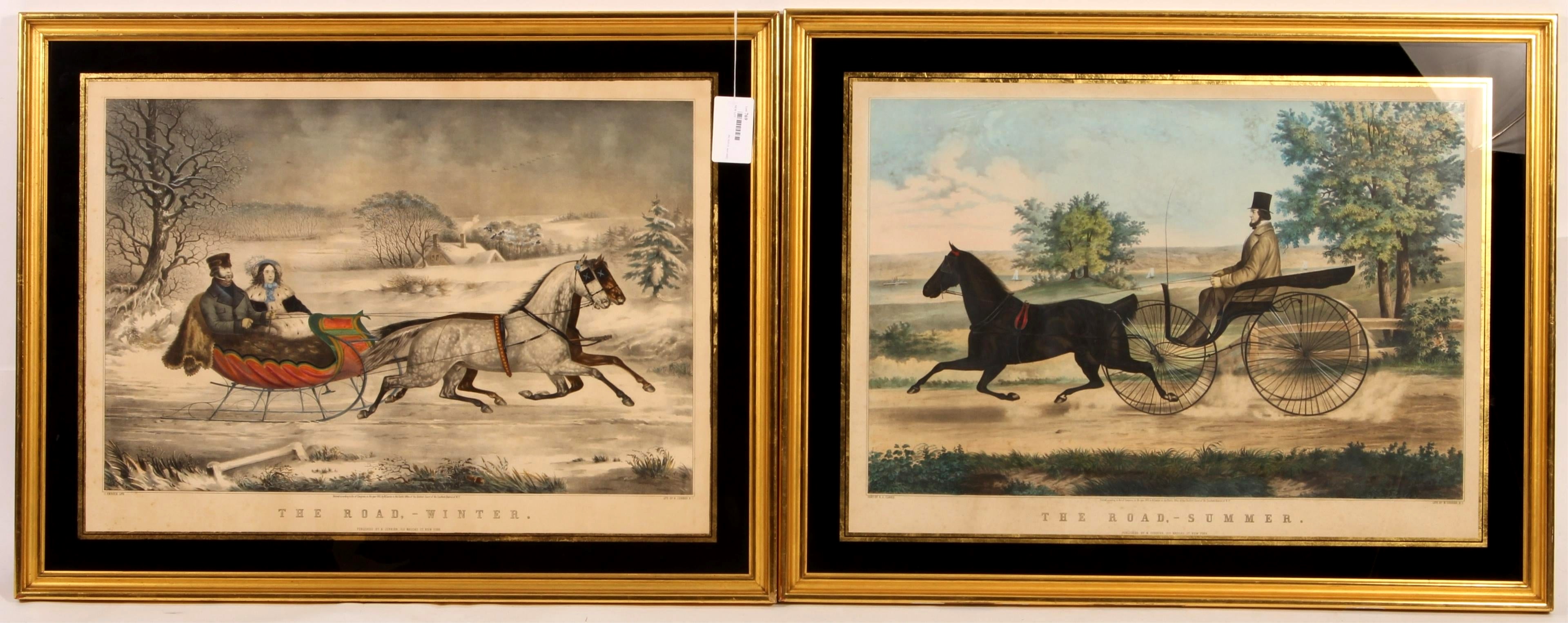 Nathaniel Currier, 19th C., Pair Of Hand Colored Lithographs. The Road Winter And The Road Summer. Sold For $22,100