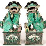 Pair Of Chinese Famille Verte Foo Lions, 19th C. Sold For $4,500