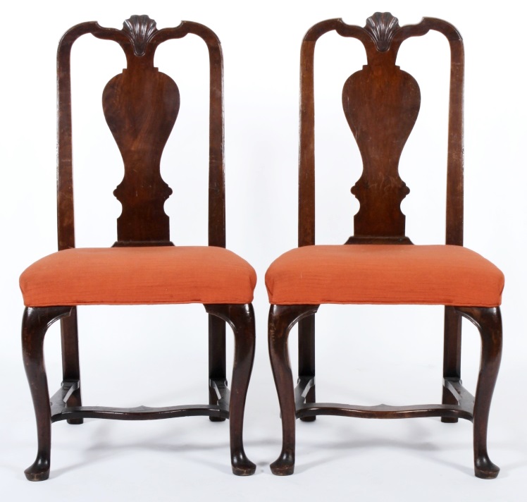 Pair Of George I Walnut Splat Back Side Chairs, E. 18th C. Sold For $4,750