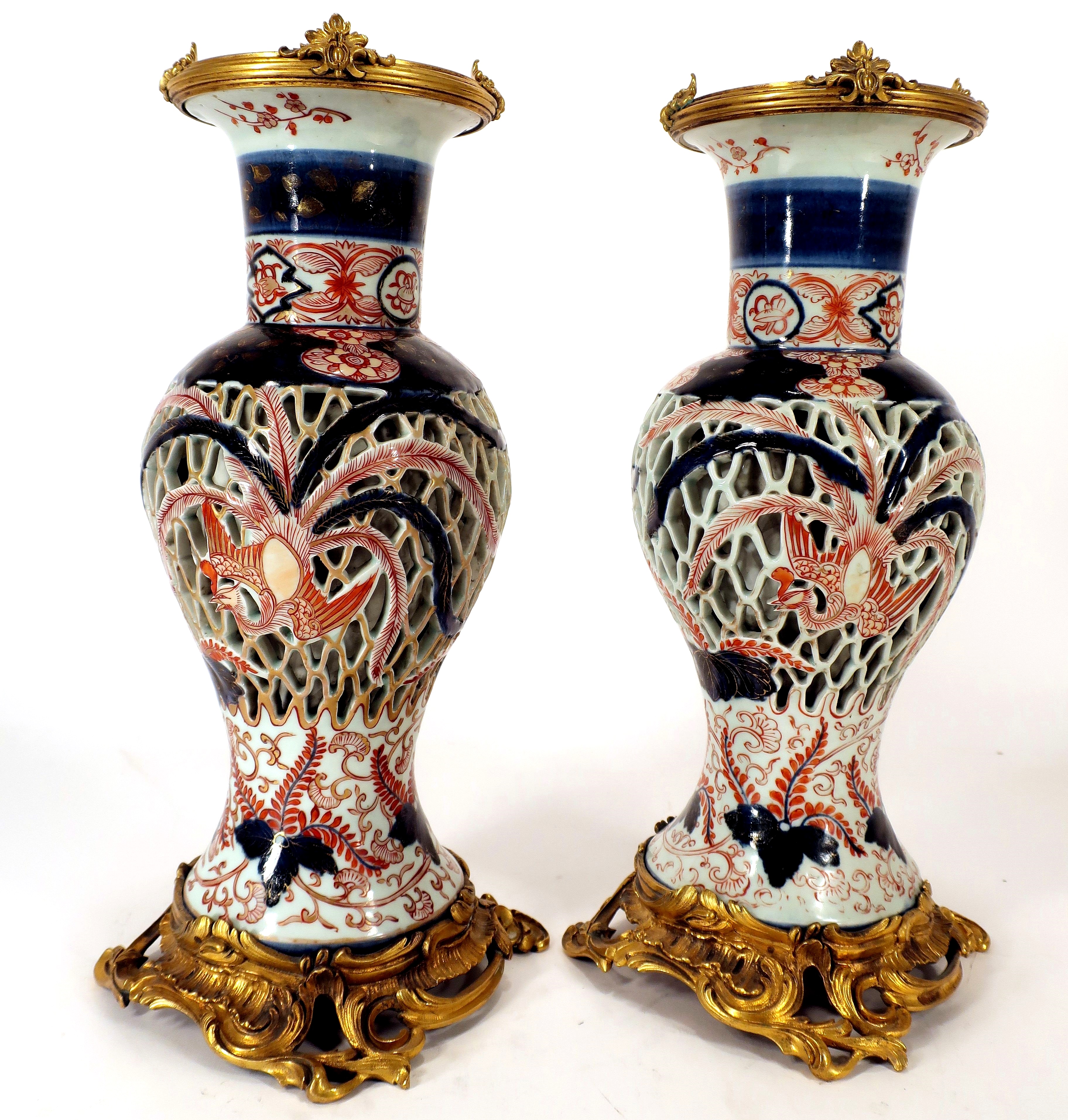 Pair Of Gilt Bronze Mounted Imari Vases. Sold For $6,250