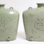 Pair Of Large Celadon Bianhi Shapes Vases. Sold For $9,100