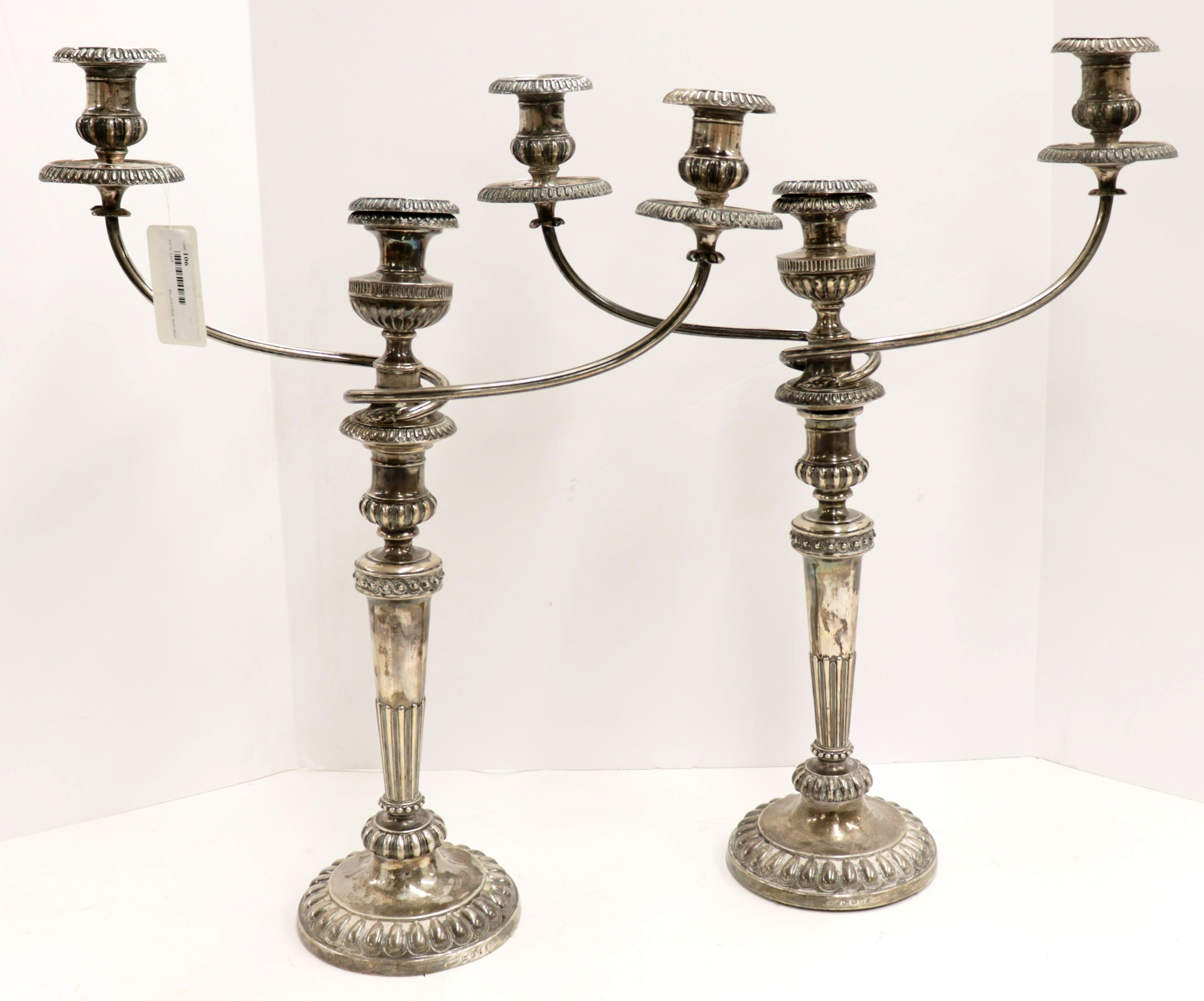 Pr George III English Silver Candelabra, 1790. Sold For $3,640