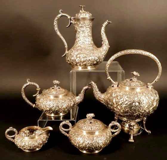 S. Kirk And Son Repousse 5-Pc. Tea Set. Sold For $3,750