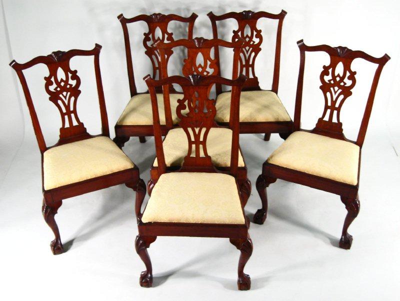 Set Of 6 American Chippendale Carved Mahogany Dining Chairs New