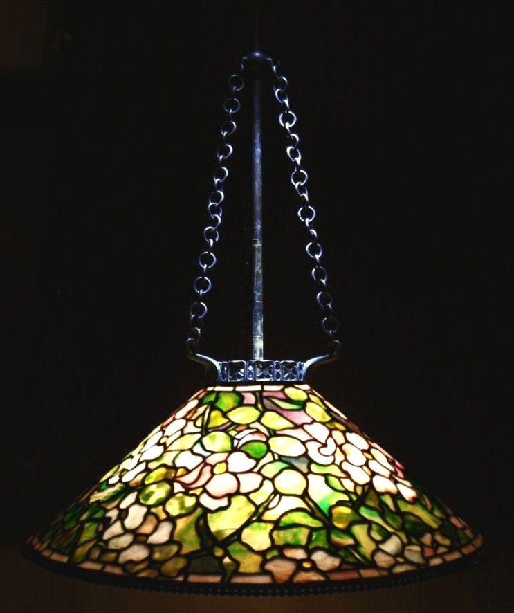Tiffany Studios ‘Dogwood’ Leaded Glass & Patinated Bronze Hanging Chandelier, C. 1910. Sold For $79,800. No. 1578554