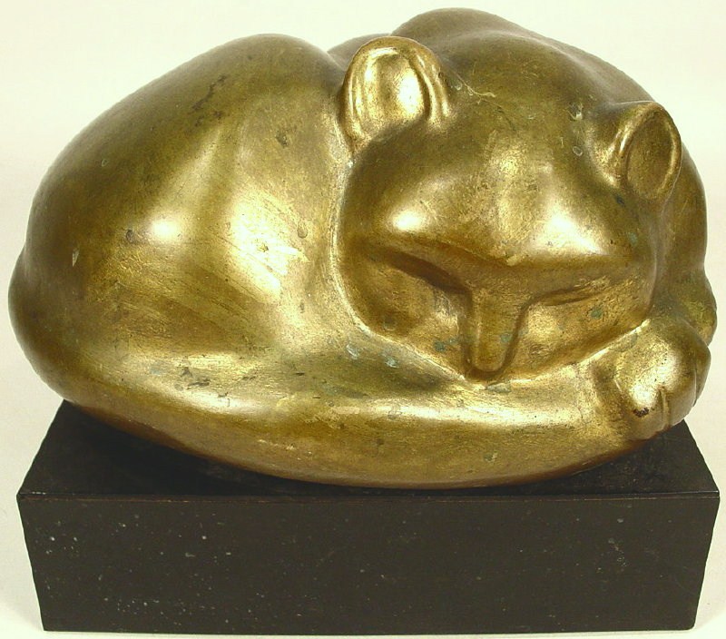 William Zorach, American, 1887-1966, 'Sleeping Cat', Bronze. Sold for  $9,687. April 2005. ITEM NO. 564786 - Litchfield County Auctions