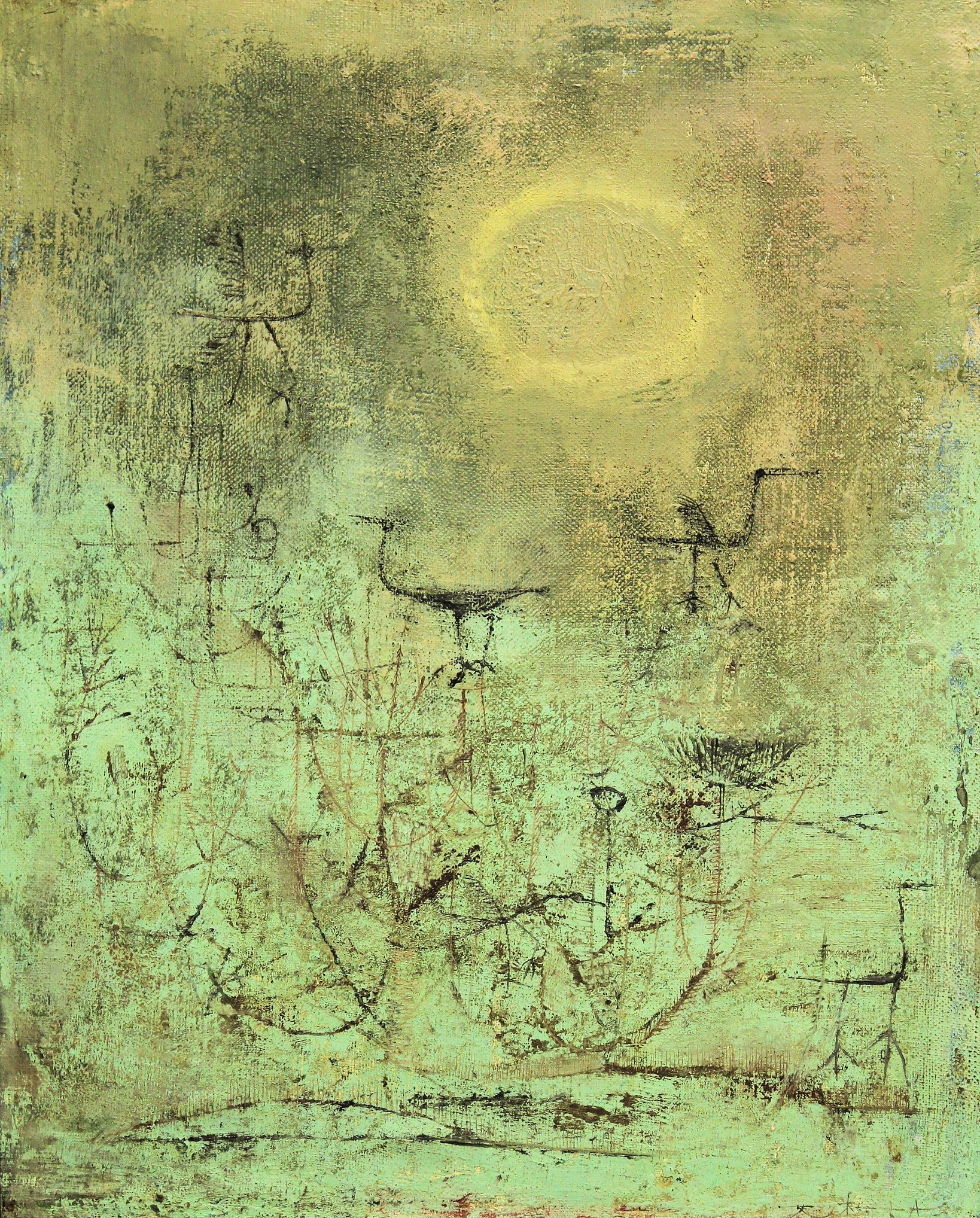 Zao Wou-Ki, Chinese-French, Oiseaux Dans Les Nids (Bids In The Nests) 1951, Oil On Canvas. Sold For $487,500