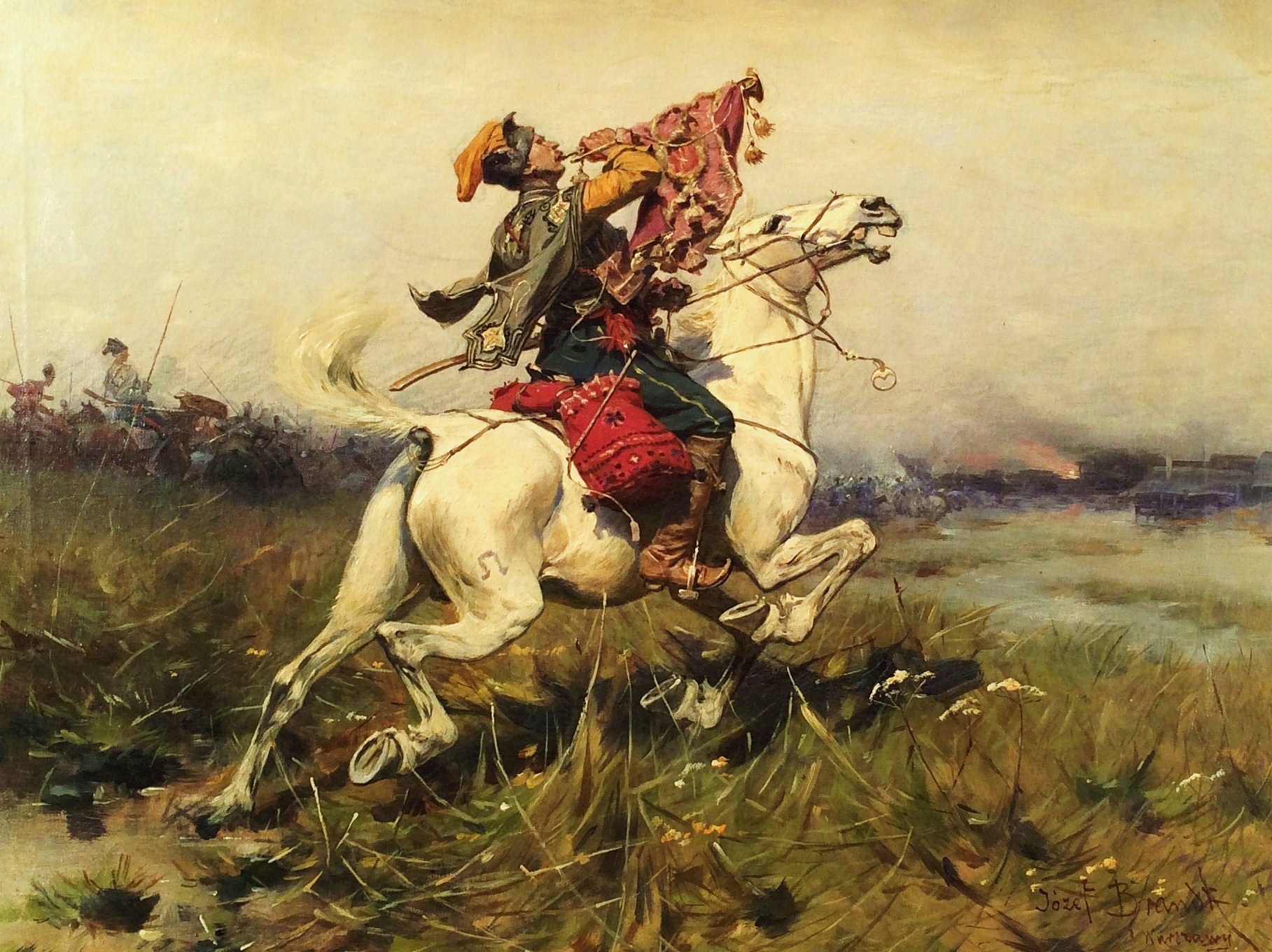 Josef Von Brandt, 1841 1915, Cossack Trumpeter Sounding A Charge