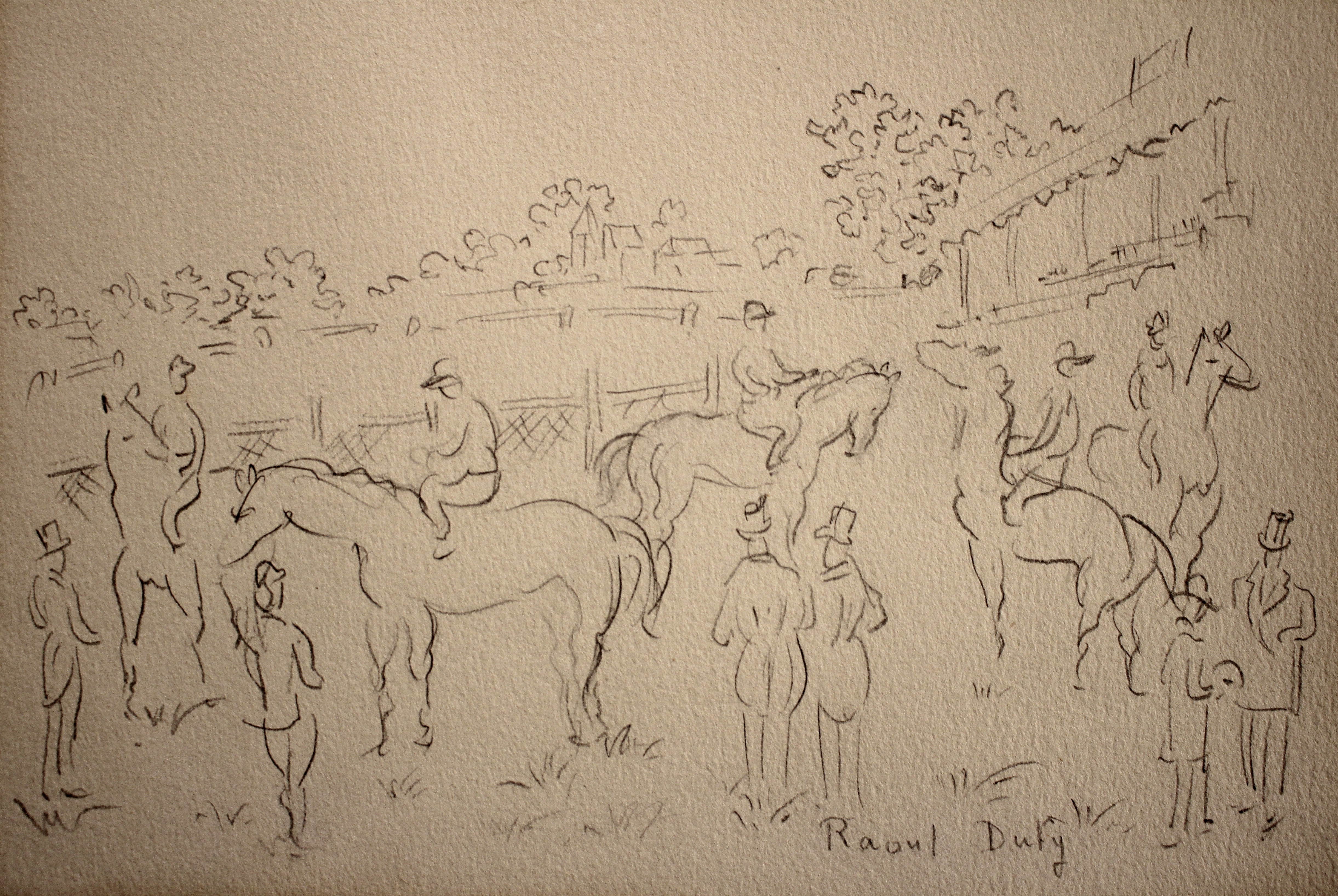 Raoul Dufy, French, 1877-1953, Figures At The Racetrack, Drawing. Estimate $3,000-5,000